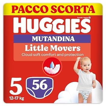 Huggies Little Movers Mutandina, 56 Pannolini Mutandina Taglia 5 (12-17 Kg)