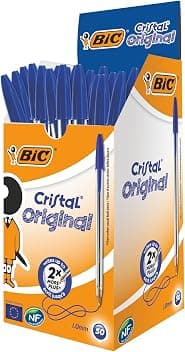 BIC Penne Blu a Sfera, Cristal Original, Punta Media, 1 mm, Confezione 50 Penne, Fornitura per Cancelleria Scuola e Ufficio