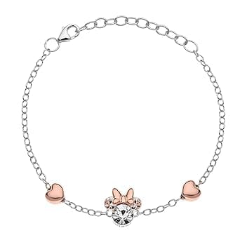 Disney Bracciale Bambine con Minnie Mouse in Argento 925 e Zirconi, Lunghezza 13-18cm, Gioielli