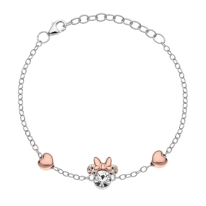 Disney Bracciale Bambine con Minnie Mouse in Argento 925 e Zirconi, Lunghezza 13-18cm, Gioielli