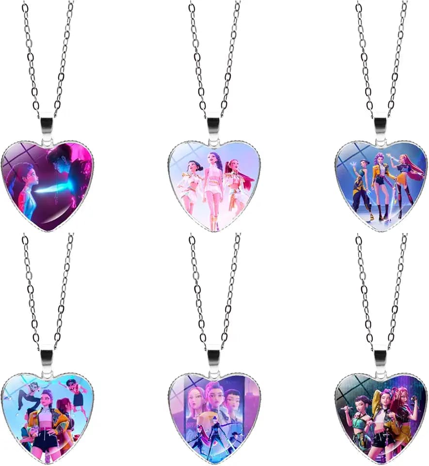 TCRZHHRX Set da 6 Collane a Cuore K-Pop Anime Demons Hunters - Collana Amicizia Ciondoli Regolabili 50 cm - Gioielli e Accessori Cartoni Animati - Regalo di Tendenza per Bambini e Adolescenti