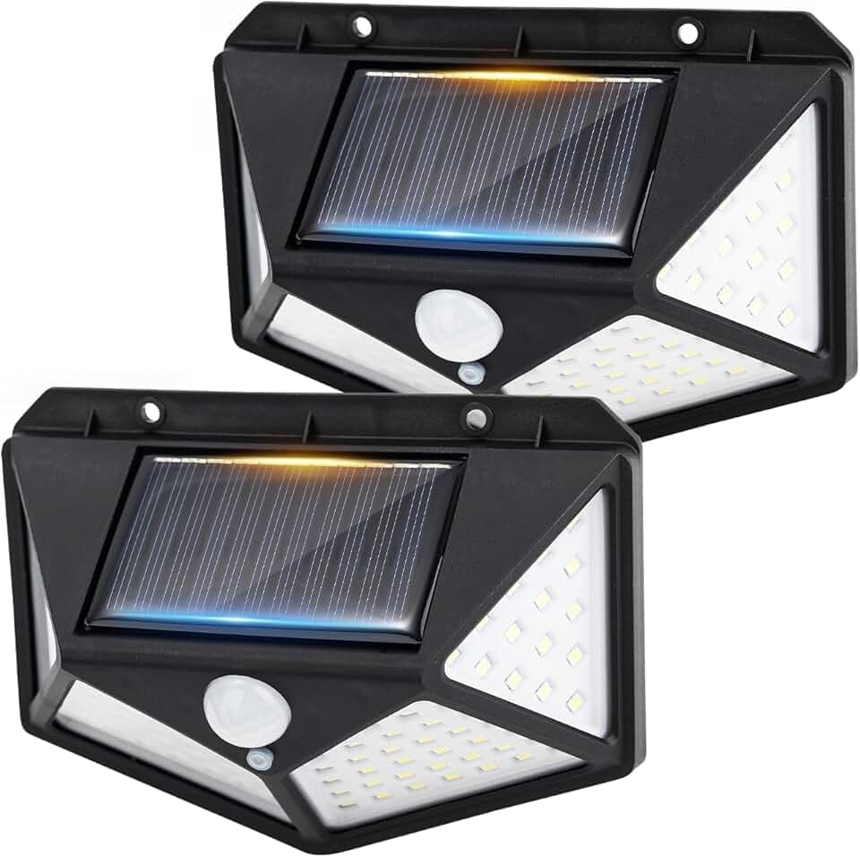 GRIFEMA Faretto LED da Esterno Solare con Sensore di Movimento, 100 LEDs, 3 Modalità, Angolo 270°, IP65, Batteria 800mAh, Lampada Solare da Giardino, Confezione da 2, GDK203-2