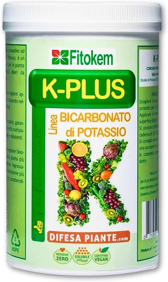 Fitokem K Plus Bicarbonato di Potassio per Piante 1KG Fertilizzante Concime Orto Giardino Alberi da Frutto Universale Fungicida per Piante Naturale Puro contro Oidio Peronospora Bolla del Pesco