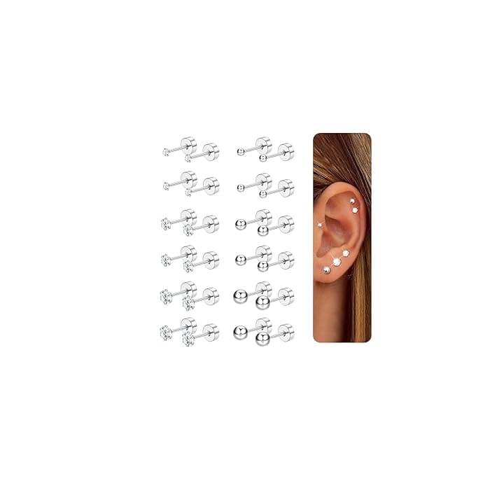 CASSIECA 12Paia Orecchini Acciaio Chirurgico Orecchini Anallergici Donna Uomo Argento Oro Piercing Orecchio Acciaio Chirurgico CZ Cartilagine Piercing ClimeCo Certified