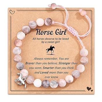 IBXWMNG IBXWMNG Bracciale con ciondolo a forma di cavallo, Bracciale in pietra naturale rosa, un braccialetto intrecciato a mano, adatto come regalo per donne e bambini