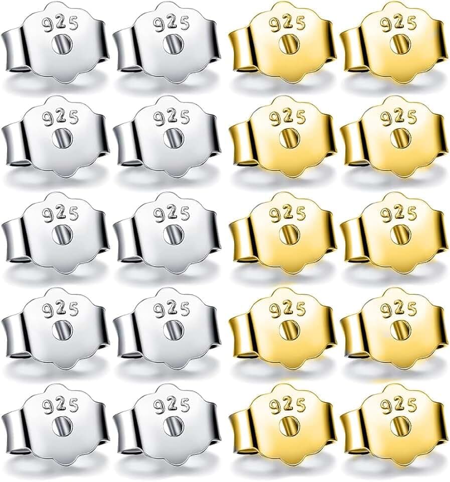 KQOZG 20 Pezzi Ferma Orecchini Anallergici in Argento 925, Chiusure Orecchini Farfalline per Orecchini, Stopper Orecchini (2 Colori)