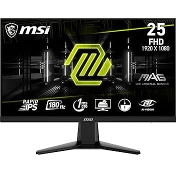 MSI MAG 256F Monitor Gaming 24,5" FHD - Pannello IPS Rapid (1920 x 1080), 180 Hz / 1ms GtG, 127% sRGB, Design senza cornice, HDR Ready - DisplayPort 1.2a, HDMI™ CEC, Nero