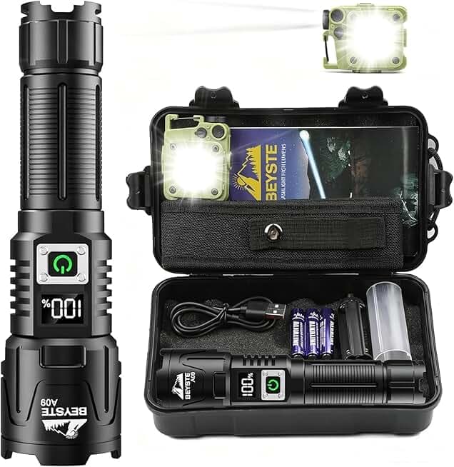 Torcia LED Potente Professionale, 1,000,000 Lumen Torcia LED Ricaricabile, Torce Potente Tattica, Torcia Professionale, Torch USB Zoomabile, Impermeabile XHQ99.2 Flashlight portatile ClimeCo Certified