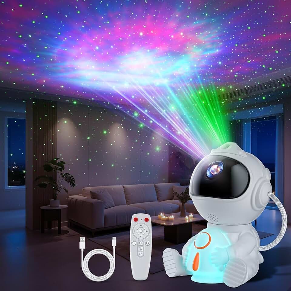 Proiettore Stelle Soffitto, LED Astronauta Proiettore Stelle Telecomando, 8 Modalità di Nebulosa & 5 Modalità di Luminosità e Velocità, Luce Notturna a Razzo, Lampada Proiettore Stelle Bambini Adult
