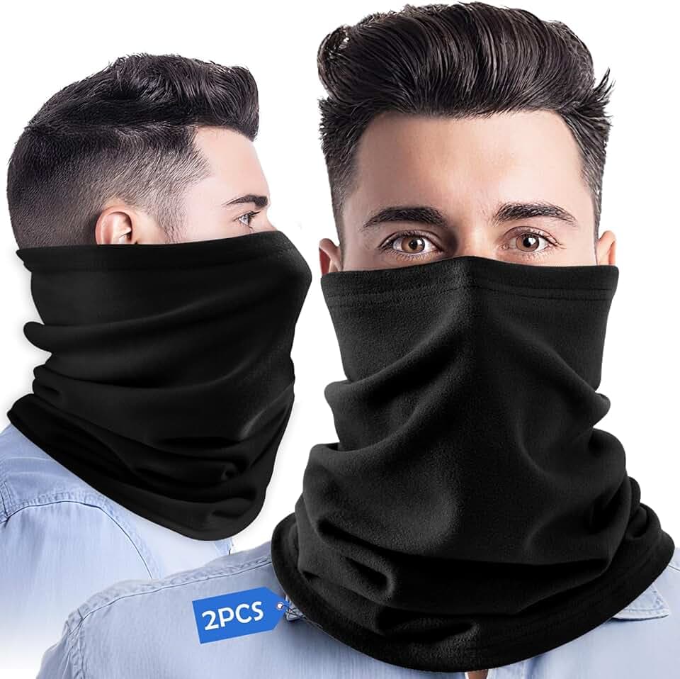 Showvigor 2-Pack Neck Gaiter Face Cover Scarf Sciarpe Collo - Nero - Cotone Traspirante, Antivento & UV 50+ - Passamontagna per Ciclismo, Escursionismo, Festival (Taglia Unica, Tutte le Stagioni)