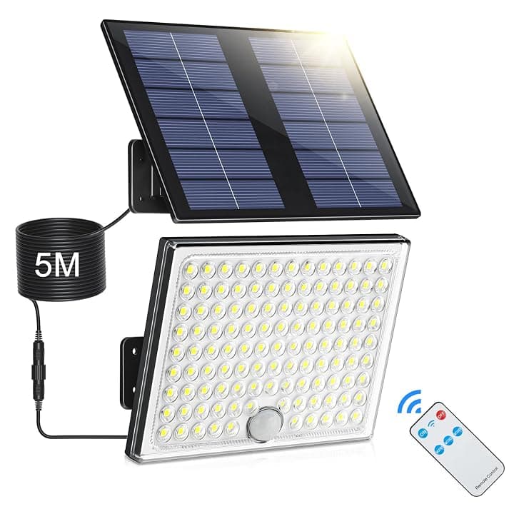 Realky Luce Solare con Sensore di Movimento, Lampada Solare da Esterno con Telecomando, 2000mAh 3 Modes IP65 Impermeabile per Giardino, 1 Pezzo