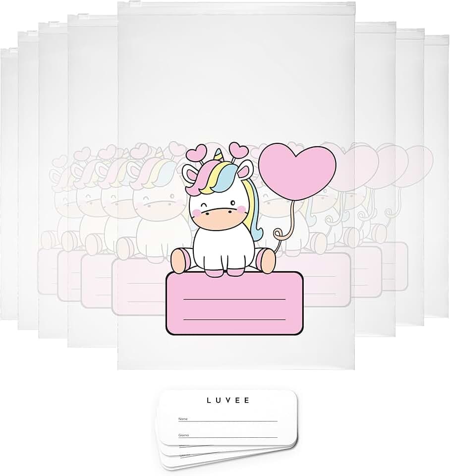 LUVEE 8 Bustine Corredino Neonato Ospedale con ETICHETTE ADESIVE - 100% Made in Italy - Sacchetti Cambio Neonato Ospedale Riutilizzabili per Asilo e Viaggi (Rosa)