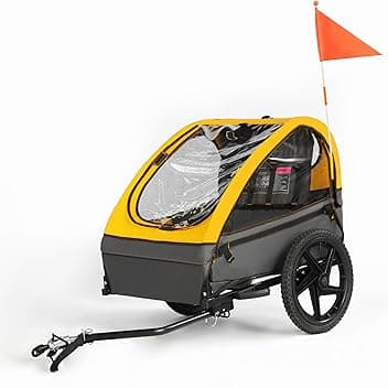 Rimorchio per bicicletta pieghevole 2 in 1 con sospensione per bambini 1-2 bambini, passeggino con grande spazio di archiviazione, funzione jogger, catarifrangenti