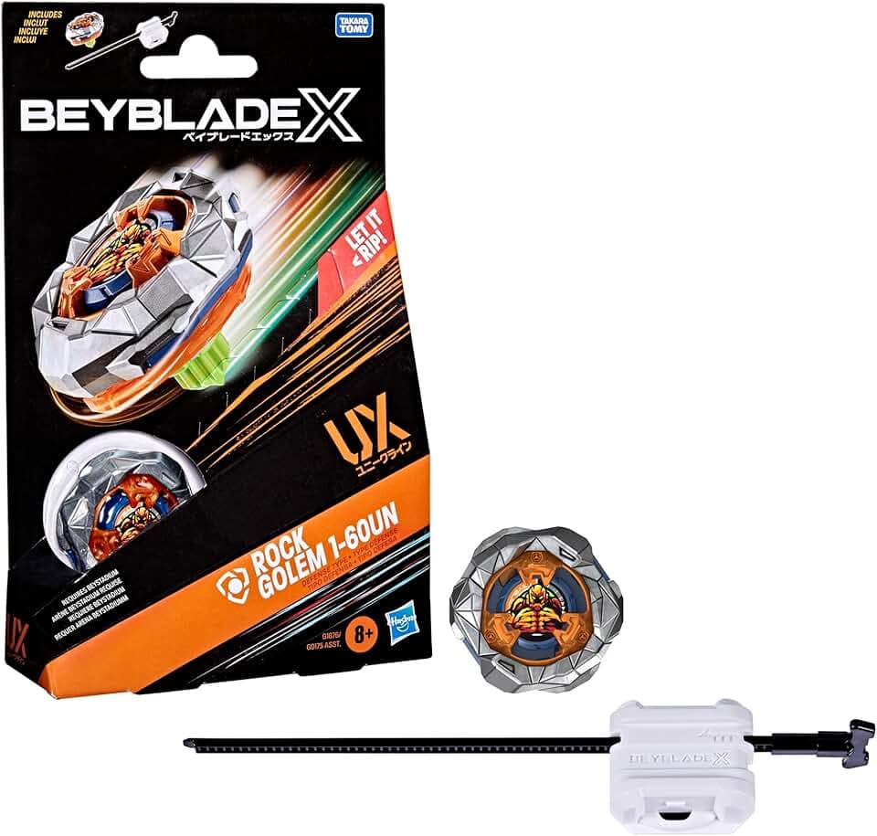 Hasbro Beyblade X, Set Starter Pack Rock Golem 1-60UN UX con Trottola e Lanciatore