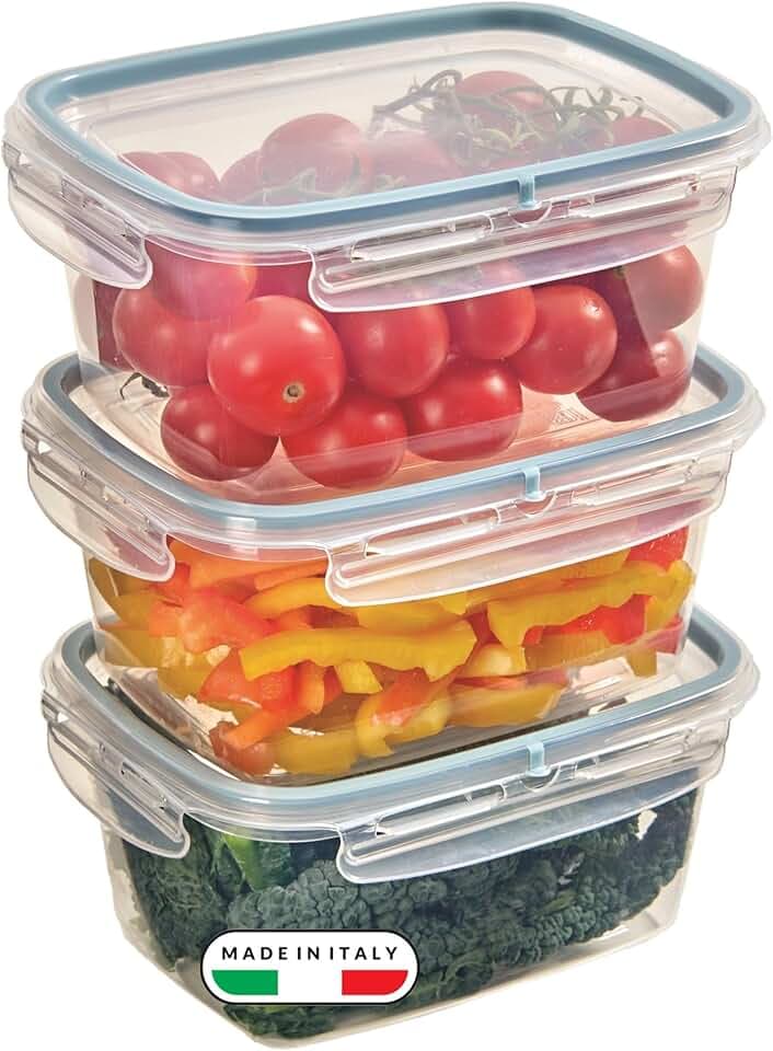 Snips - Set 3 Contenitori per Alimenti 1,2L Trasparenti, Coperchio Salva Freschezza con 4 Chiusure di Sicurezza - Contenitore per Cibi 18,4x14x12 Frigorifero, Microonde e Lavastoviglie, Made in Italy