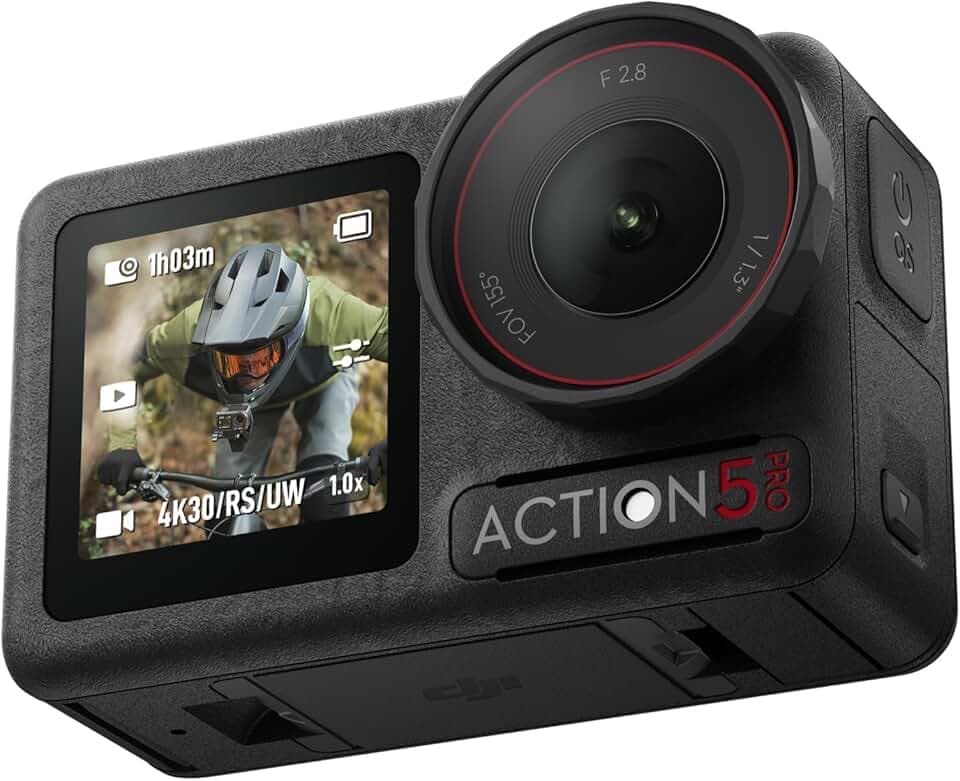 DJI Osmo Action 5 Pro Combo Essenziale, Fotocamera impermeabile con sensore 1/1.3",macchina fotografica subacquea, video 4K/120fps, Tracciamento del soggetto, stabilizzazione, 2 touchscreen OLED