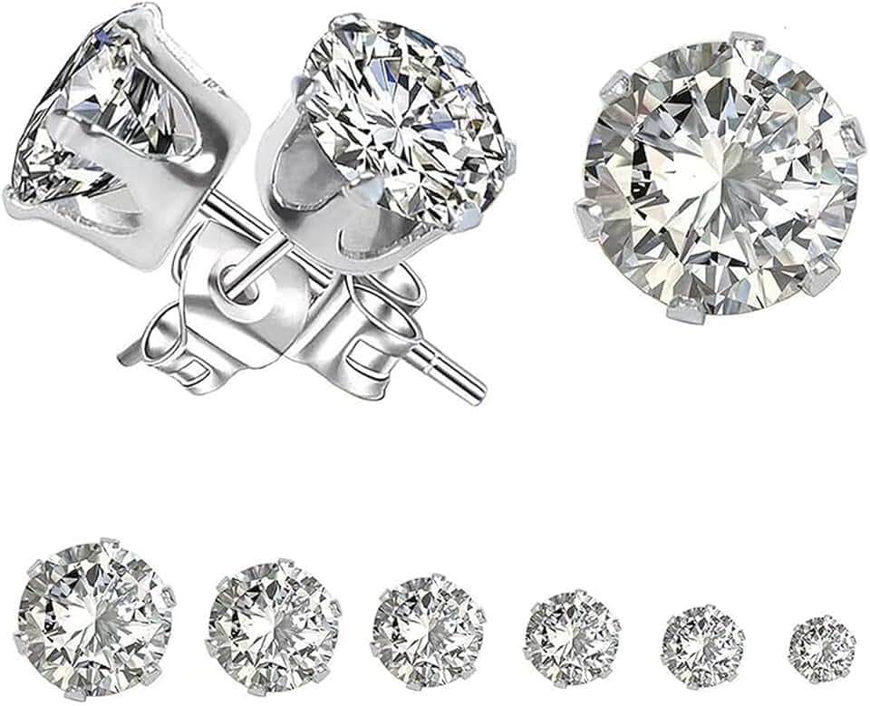 Yohong Orecchini Uomo Diamante, Orecchini in Acciaio Inossidabile, Orecchini Anallergici Donna, Orecchini Punti Luce, Brillantini Diamante Orecchino 3~8 mm (6 Paia)