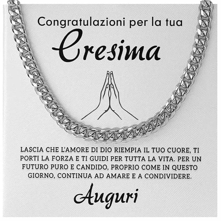 Bramart Regalo Prima Comunione Uomo Collana Cubana in Acciaio Inox Lucidato di Altissima qualità Idea Regalo per lui Cresima - Cofanetto con DEDICA incluso