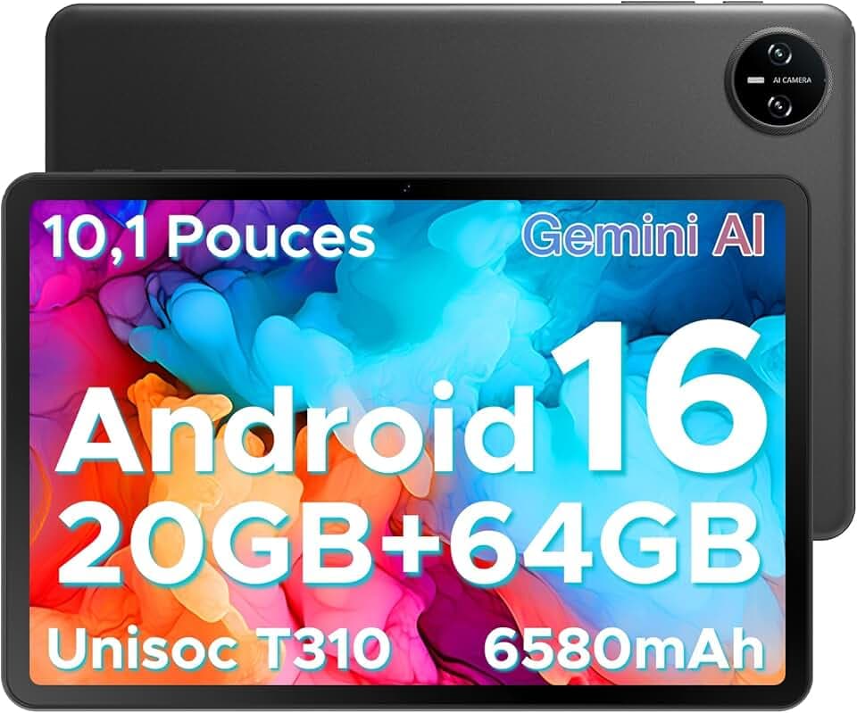 DOOGEE Tab A9 Android 16 Tablet 10 Pollici, 20GB RAM + 64GB ROM (TF 2TB), 6580mAh Batteria, 5G WiFi, 1280 * 800 IPS, BT5.0, 5MP+8MP, Tablet in Offerta gaming Unisoc T310 Quad Core/OTG/Face Unlock