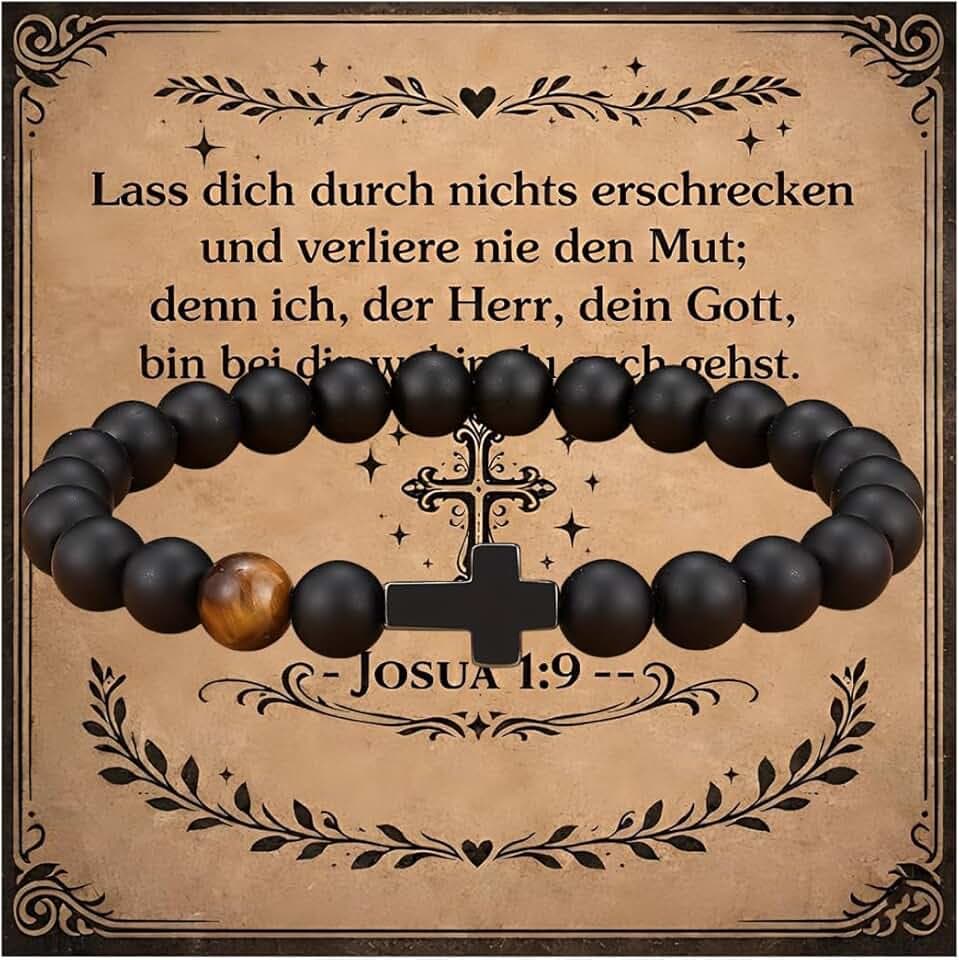 JIRVEX Bracciale Croce Nero Regalo Prima Comunione Bambino Bracciale Cristiano in Pietra Naturale per Comunione e Cresima Ragazzo