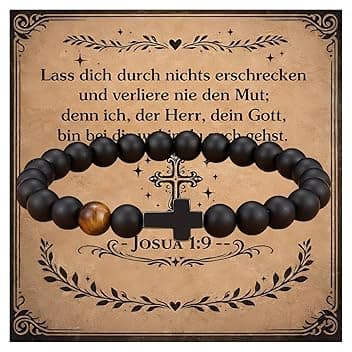 JIRVEX Bracciale Croce Nero Regalo Prima Comunione Bambino Bracciale Cristiano in Pietra Naturale per Comunione e Cresima Ragazzo