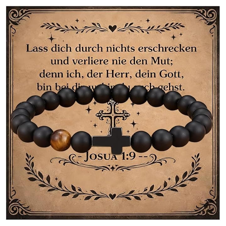 JIRVEX Bracciale Croce Nero Regalo Prima Comunione Bambino Bracciale Cristiano in Pietra Naturale per Comunione e Cresima Ragazzo