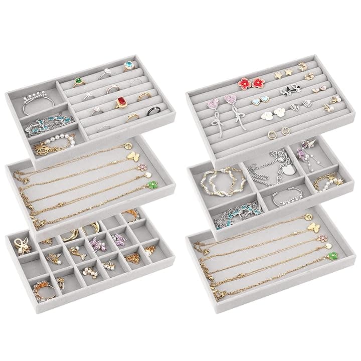 talifoca talifoca 6 Pezzi Organizzatore Gioielli, Vassoi Organizer da Cassetto, Porta Gioielli in Velluto Impilabili Per Conservare ed Esporre Orecchini, Collane, Anelli