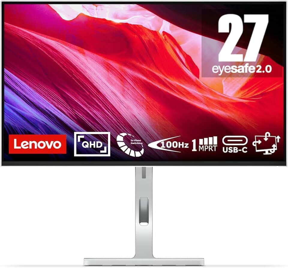 Lenovo L27h-4A Monitor 27" QHD (2560 x 1440), IPS, 1ms MPRT, 100Hz, Regolabile, Porte HDMI 2.1 + DisplayPort 1.4 + USB-C, Cavo USB tipo C incluso - Cloud Grey