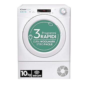Candy Smart Pro Asciugatrice 10 Kg a Pompa di Calore, Libera Installazione, Connessione Wi-Fi, Controllo da App, 59,6 x 58,5 x 85 cm, Bianca - CSOE H10A2DE-S [Classe di efficienza energetica E]