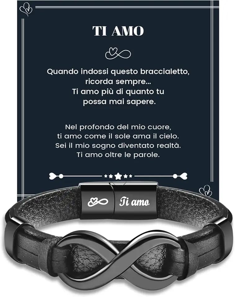 MANVEN Ti Amo Regali San Valentino Bracciale per lui, Uomo Bracciali pelle con incisione, Regalo di compleanno per lui, marito, fidanzato
