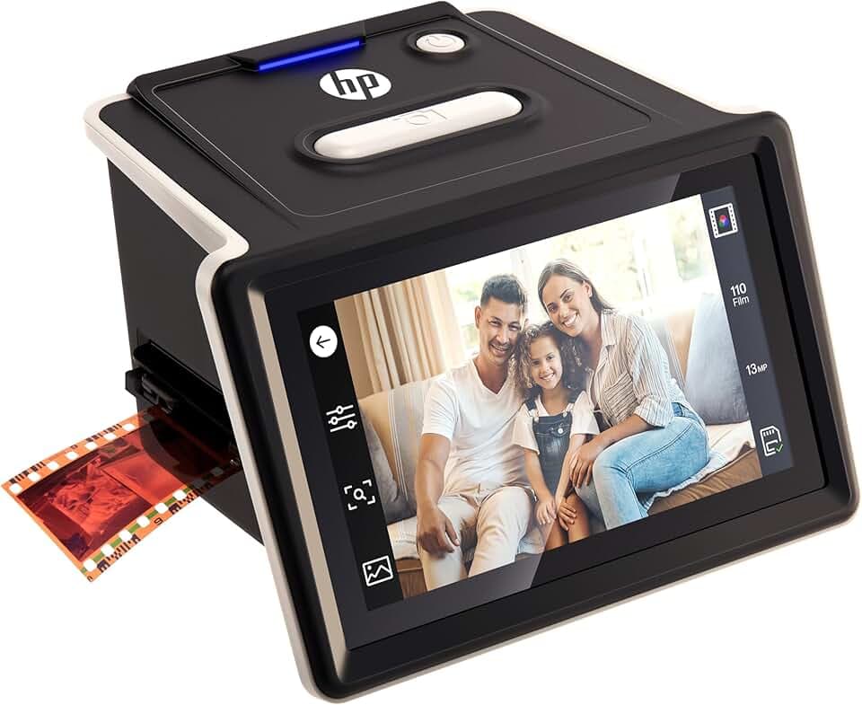 HP FilmScan Touch Screen Scanner per Pellicole e Diapositive con Schermo LCD da 5”, Converte Rapidamente Negativi e Diapositive in Foto JPEG Digitali da 22MP, Compatibile con Pellicole 135, 126 e 110