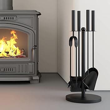 Kingson Set da 5 pezzi per caminetto, nero – Diametro 18x48 cm – Accessori per bruciatore di legna – Kit completo di strumenti per la manutenzione del caminetto