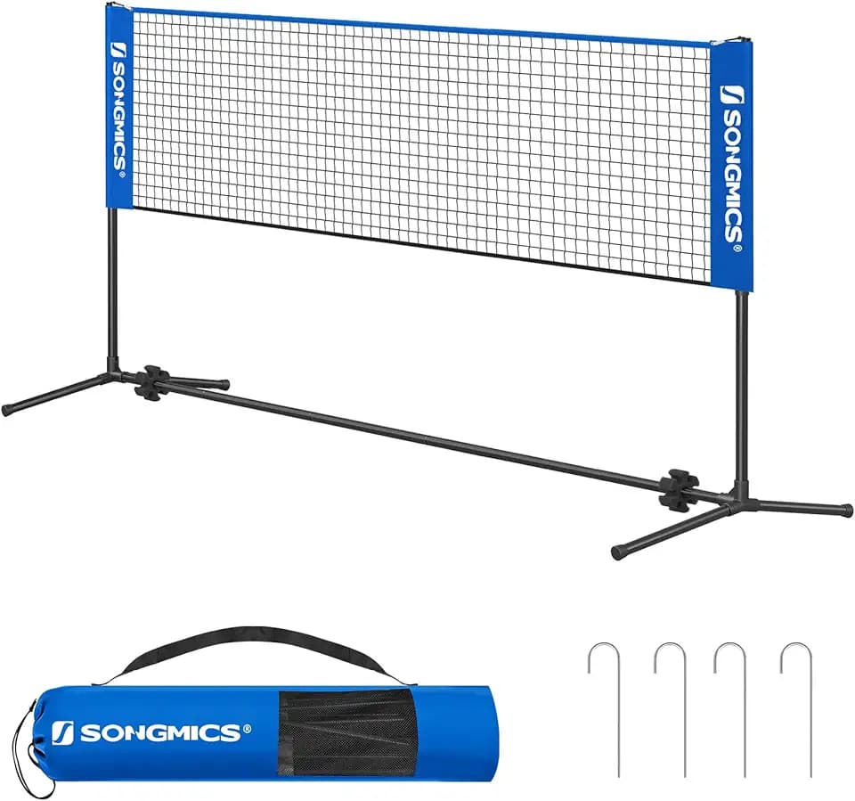 SONGMICS Rete da badminton da 3 m, rete da pallavolo, altezza pali regolabili, set portatile per tennis