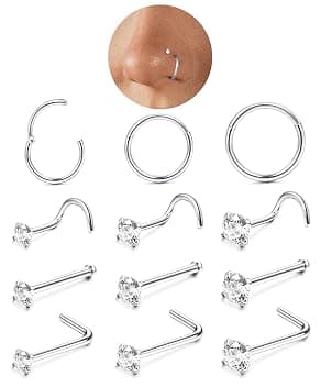 LOLIAS 12Pz Piercing Naso Oro Argento Piercing Naso Acciaio Chirurgico