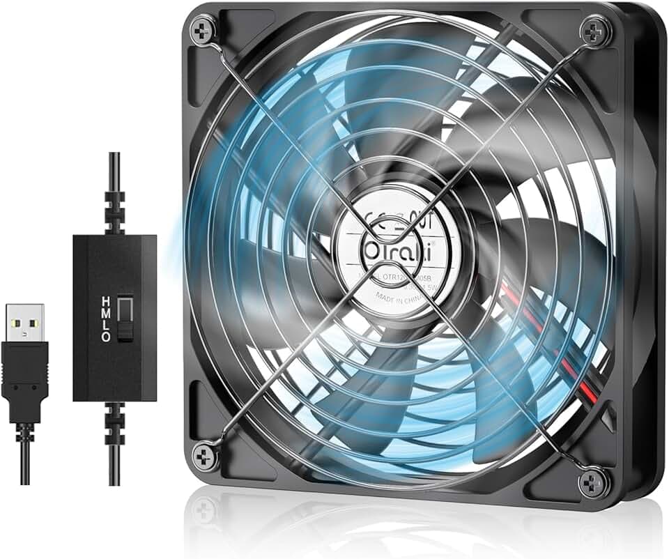OTraki Ventilatore USB 120 mm,5V USB Fan Raffreddamento PC Ventole Mini Ventilatore 3 Velocità Regolabili,PC Ventole Compatibile con computer/PS4 /TV Box/Armadio AV/Router/Xbox