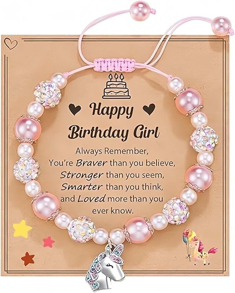 JAONLD Bracciale Unicorno per Ragazze Diamanti Bracciale Rosa Intrecciato con Bambina Regalo,Unicorno Applicabile a per Regalare a Persone Importanti in Occasione di Compleanni e Natale