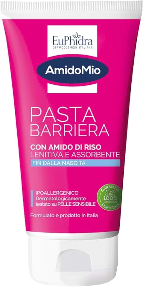 Euphidra - AmidoMio Pasta Barriera, Azione Protettiva e Lenitiva con Amido di Riso 100% da agricoltura biologica, Indicato per le Pelli Fragili e Sottili dei Neonati, Tubo 150ml