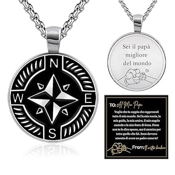 FANCIBAND Regalo San Valentino per Lui, Argento Collana Uomo Acciaio con Ancora Bussola, Regalo Uomo San Valentino Compleanno Anniversario per Lui Marito Fidanzato