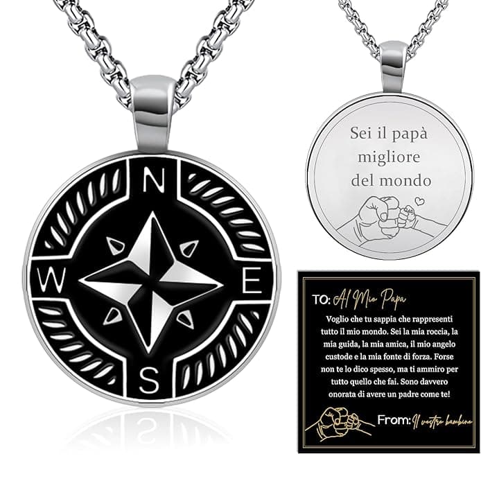 FANCIBAND Regalo San Valentino per Lui, Argento Collana Uomo Acciaio con Ancora Bussola, Regalo Uomo San Valentino Compleanno Anniversario per Lui Marito Fidanzato