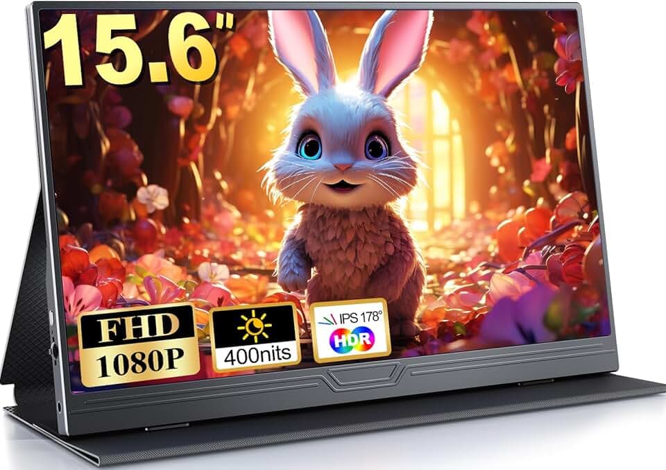 Monitor Portatile, Schermo Portatile 15,6 pollici 1080P FHD, Portable Monitor con Mini HDMI USB-C, per Laptop PC PS5 Etichetta Energetica