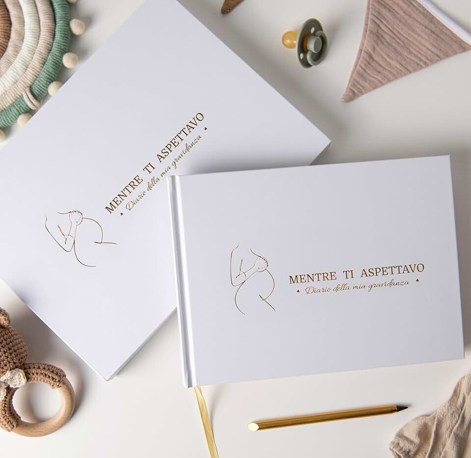 Diario della Gravidanza + Matita di Metallo + Scatola Regalo con Chiusura Magnetica + Adesivi | Libro Gravidanza per Mamma | Regali per Futura Mamma