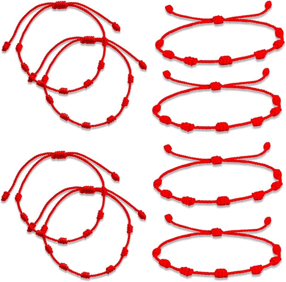 Zoonvii 8 bracciali rossi Kabbala, 7 nodi, braccialetti rossi, corde rosse, intrecciate a mano, braccialetto dell'amicizia regolabile, per ragazze Damern uomini, protezione dagli occhi malvagi, verstellbar