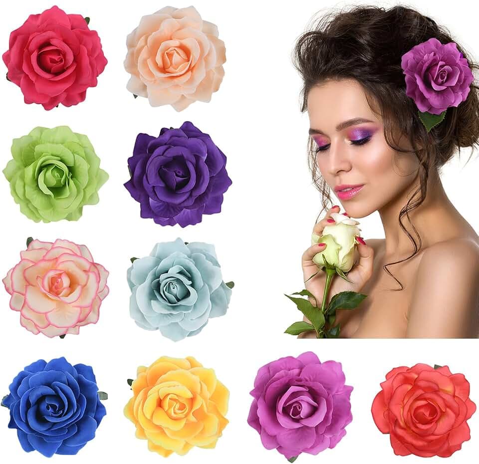URAQT URAQT Fermagli per Capelli con Rosa, Clip Multicolore, Forcina Spilla Accessori per Ragazze Festa Spiaggia Nozze 10 Pcs