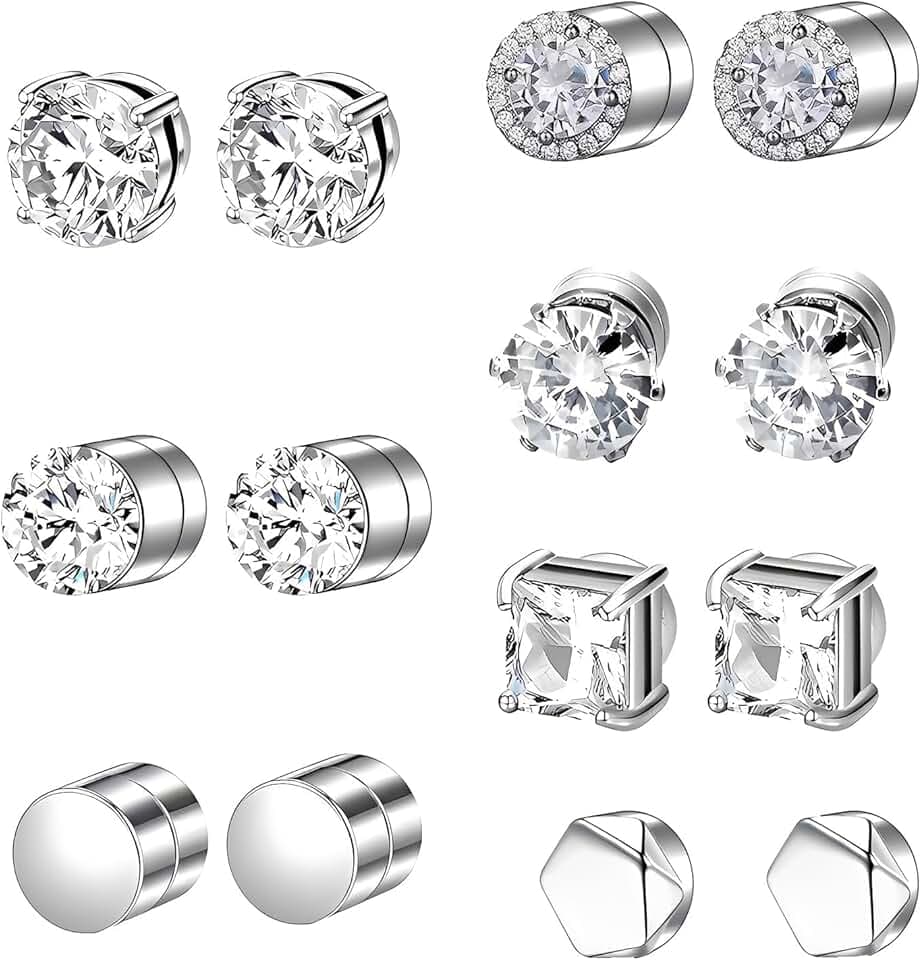 JYXNU JYXNU 7Paia Orecchini Magnetici Uomo Donna, Senza Buco, Orecchini calamita in Acciaio Inossidabile, Orecchini Diamante, Stili Rotondi e Quadrati, Orecchinis Calamita per Uomo Donna Adolescente Regalo