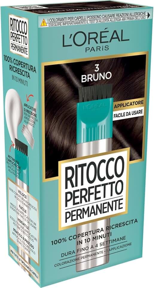 L'Oréal Paris Colorazione Ritocco Perfetto Permanente, Copre 100% della Ricrescita, In Soli 10 minuti, Fino a 4 Settimane, Colore: Bruno