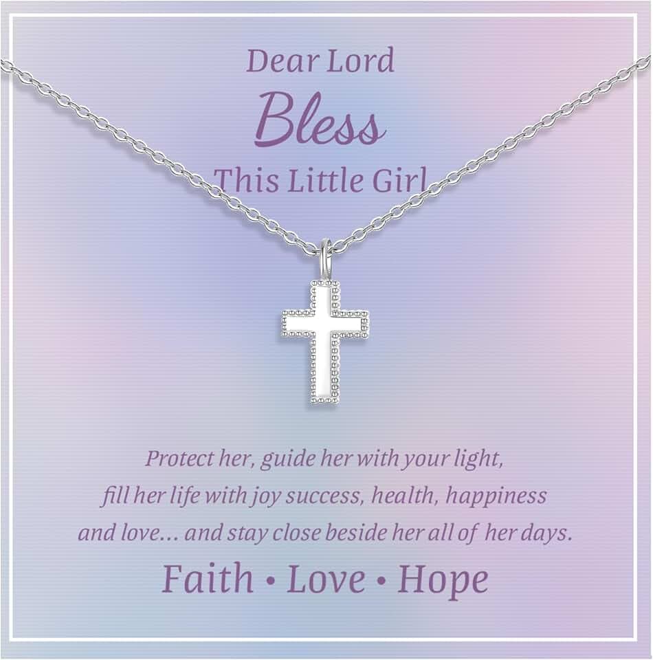 FLHEART Collana con croce in argento Sterling per bambini, delicata collana con ciondolo a forma di croce, regalo per battesimo per figlioccio, Pasqua, prima comunione, cresima, battesimo, regalo per