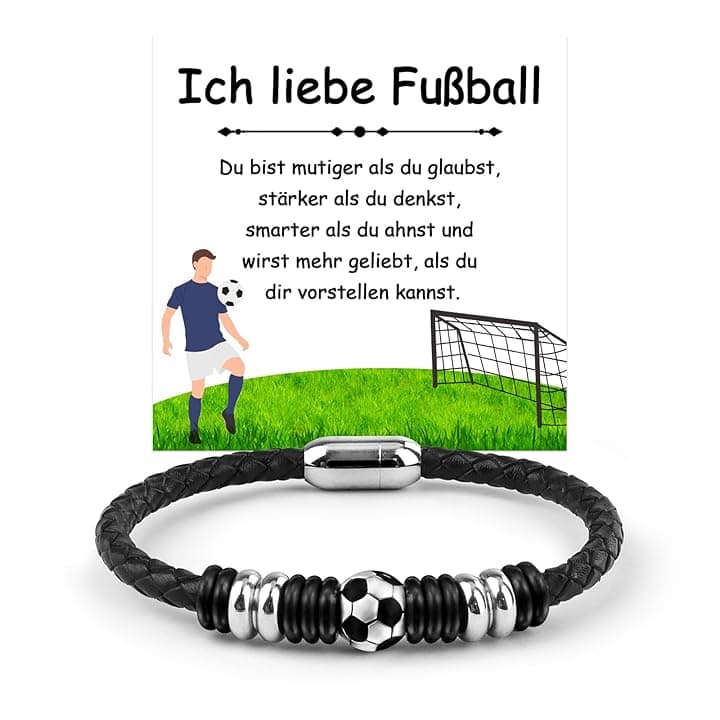 YOGRASS Braccialetto di Cuoio di Calcio - Regalo per Ragazzi Adolescenti 15-18 Anni, Compleanno per Figlio e Nipote
