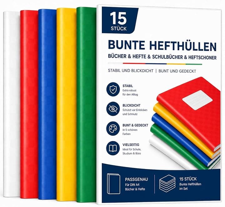 TK Gruppe Timo Klingler 15 Copertine Colorate E Buste Formato A4 Per Libri Quaderni Libri Di Scuola E Quaderni Stabili E Opache Mix Di Colori Tinta Unit