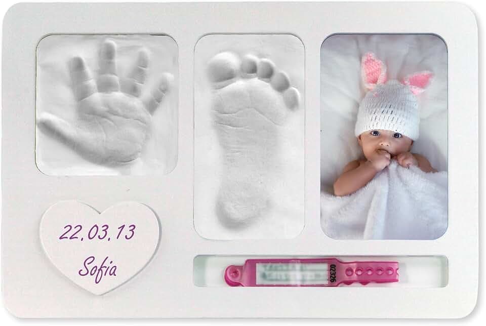 iPiccoli. Cornice Impronte Neonato. Regalo Nascita e Battesimo per Genitori, Nonni e Zii. Completo con Argilla e Porta Braccialetto. 30x20cm (Heart)