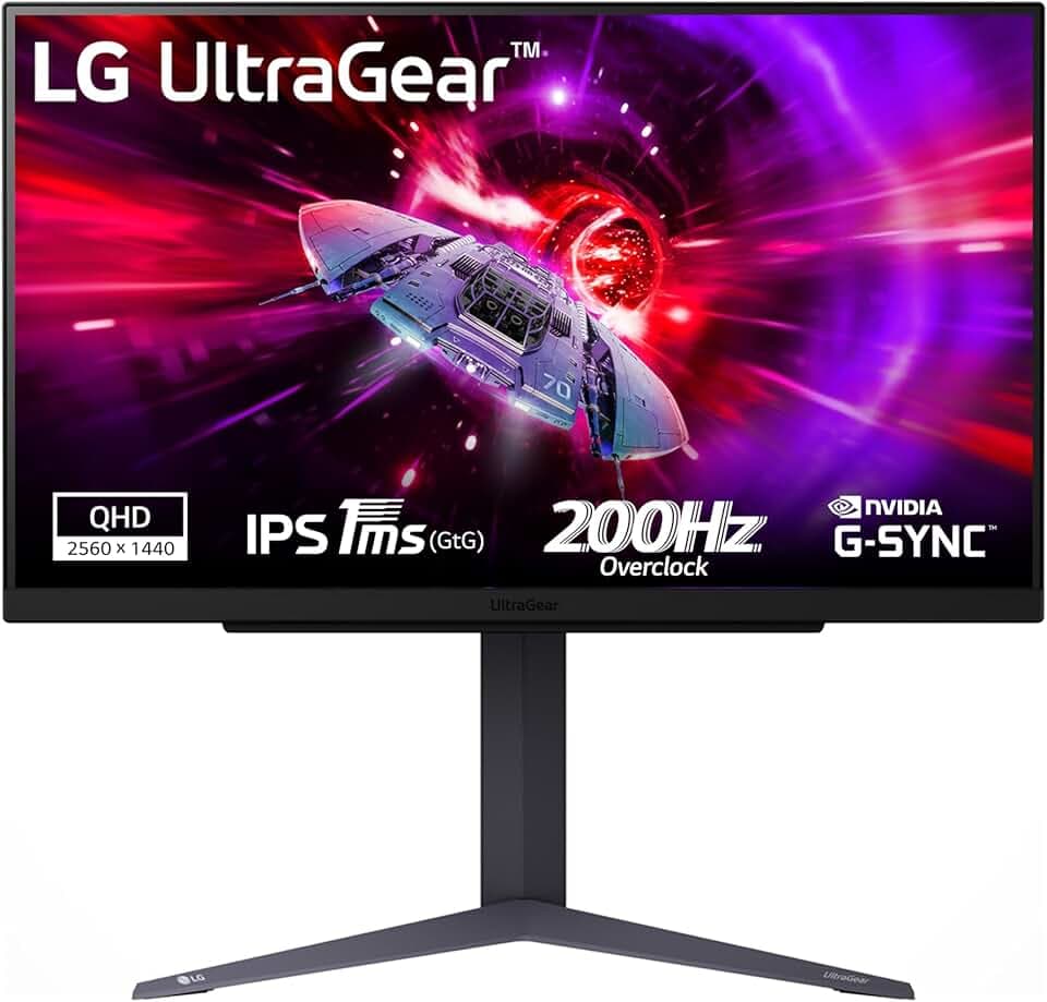 LG UltraGear 27GS75Q Monitor Gaming 27" IPS QHD (2560x1440), 200Hz (OC), 1ms (GtG), G-Sync Compatible, AMD FreeSync, HDR10, HDMI 2.0, DisplayPort 1.4, Flicker Safe, Nero